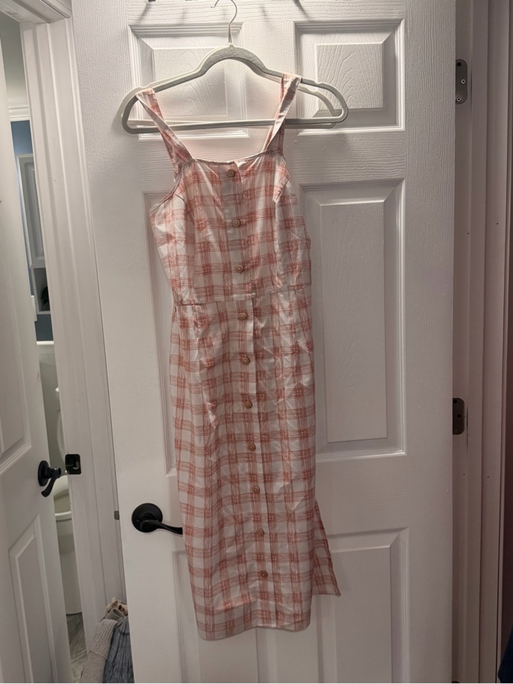 Pink Plaid Button-Front Midi Dress